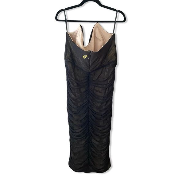 Michael Costello x REVOLVE India Midi Dress Black nude net strapless ruched XL - Picture 6 of 13